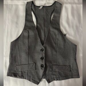 Voice Y2K Patterned Sleeveless Gray & Black Vest Shirt